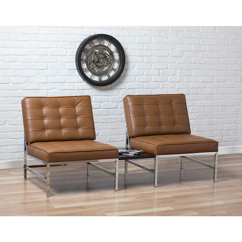 Image 1 Ashlar Caramel Brown Bonded Leather Tufted Accent Chair in scene