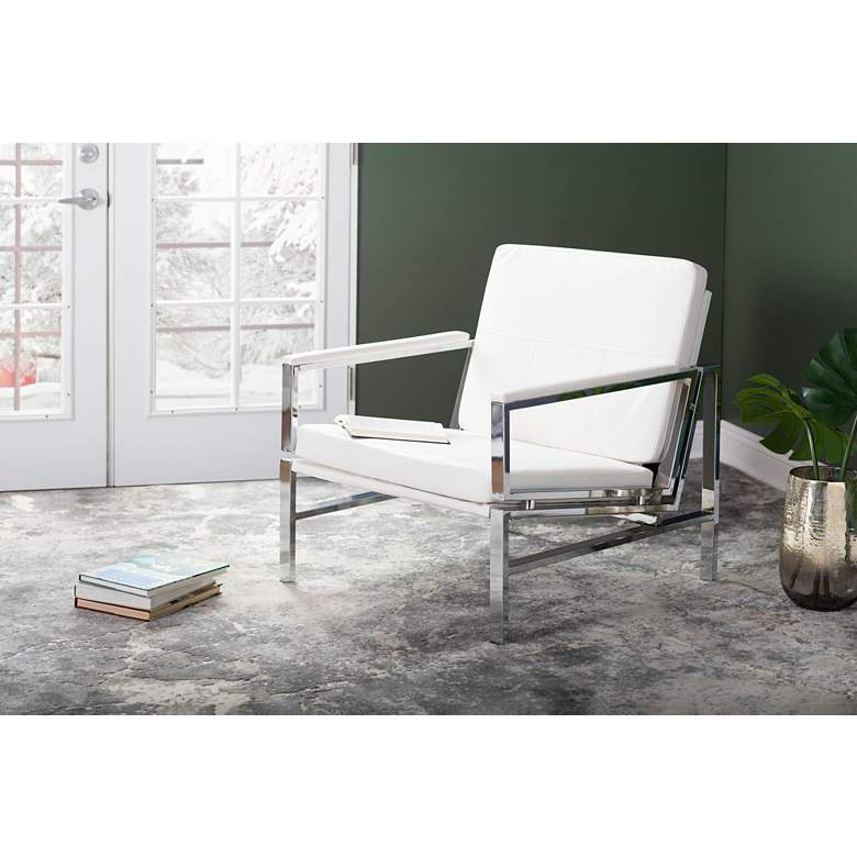 Image 1 Atlas White Blended Leather Chrome Steel Accent Chair in scene