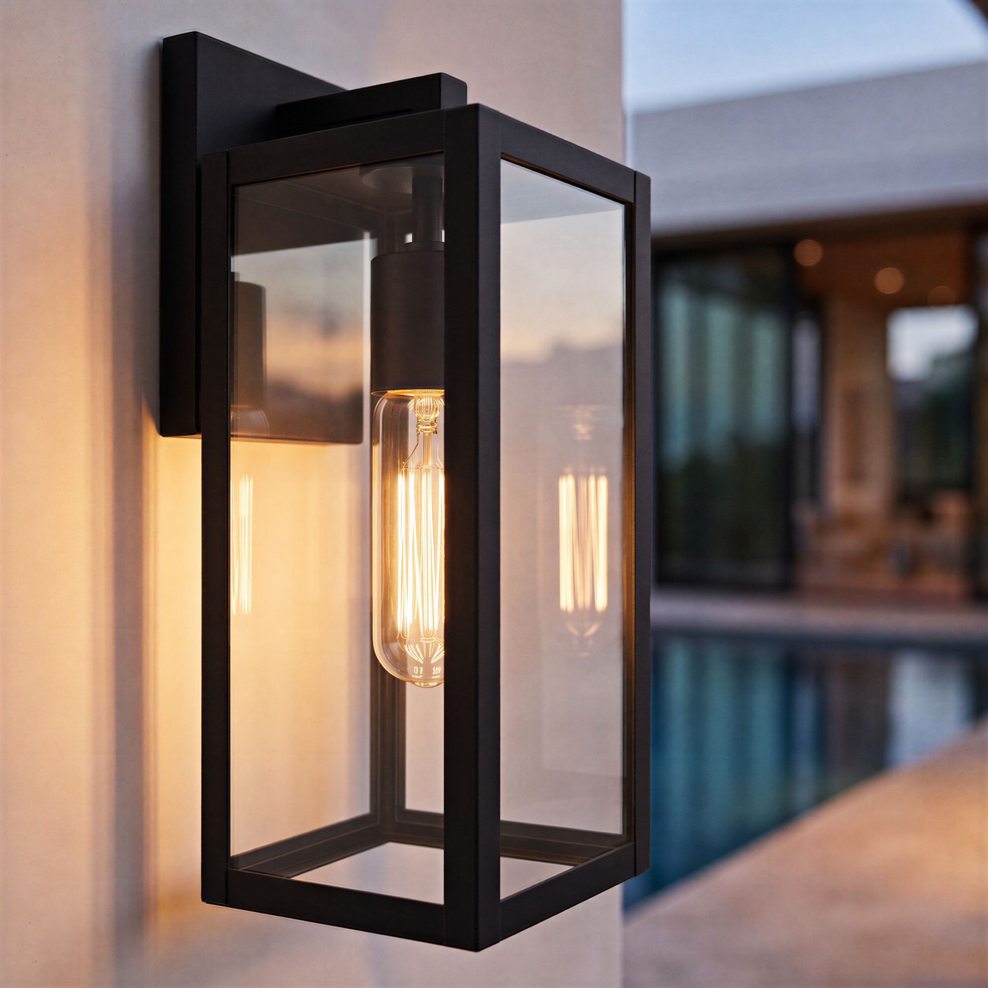 John Timberland Titan 14 1/4" Clear Glass and Black Outdoor Wall Light in scene