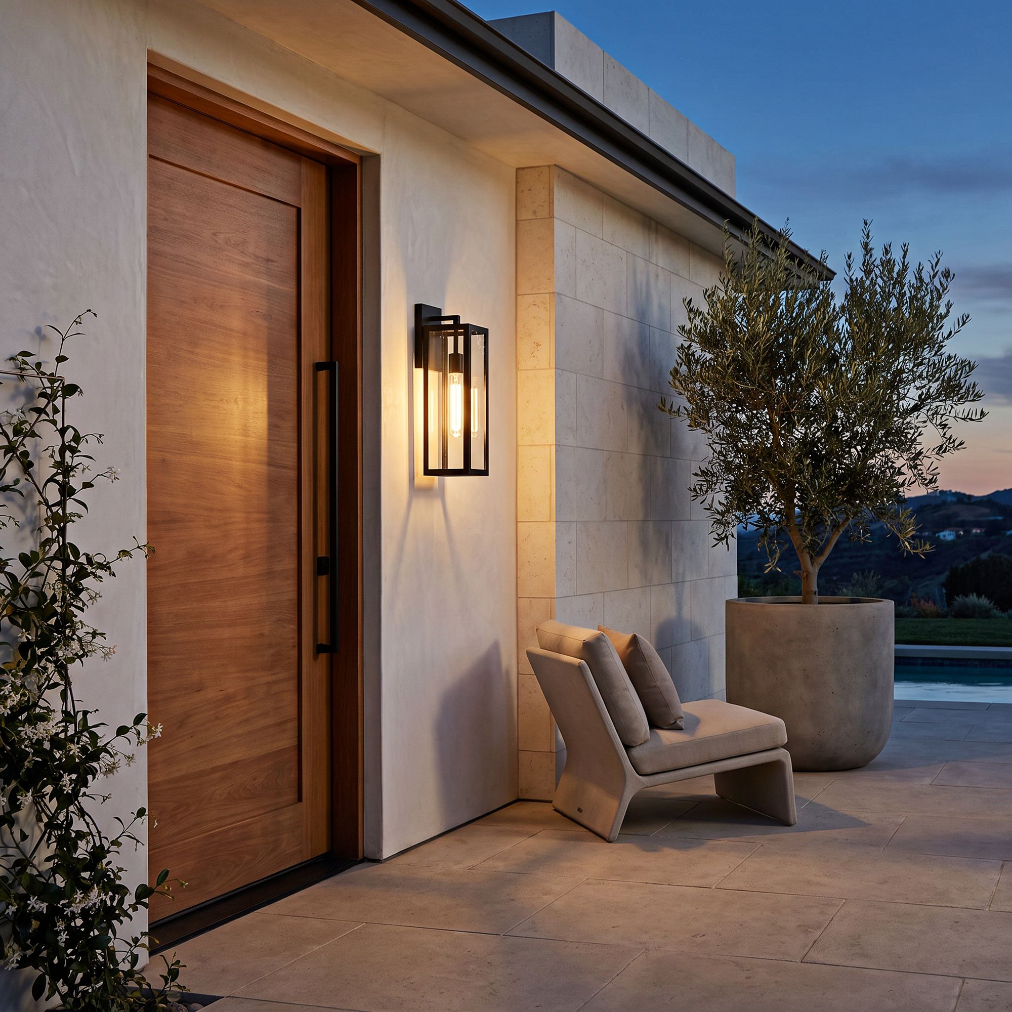 Image 1 John Timberland Titan 17" Mystic Black and Glass Outdoor Wall Light in scene