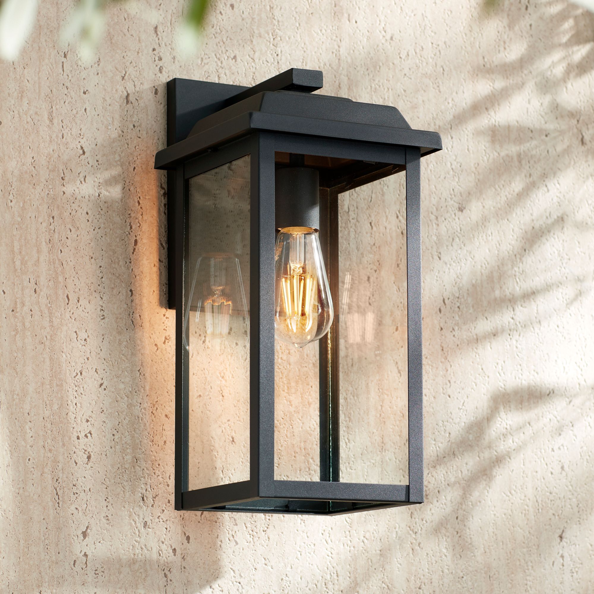 Image 1 John Timberland Eastcrest 15 1/4" Textured Black Outdoor Wall Light in scene