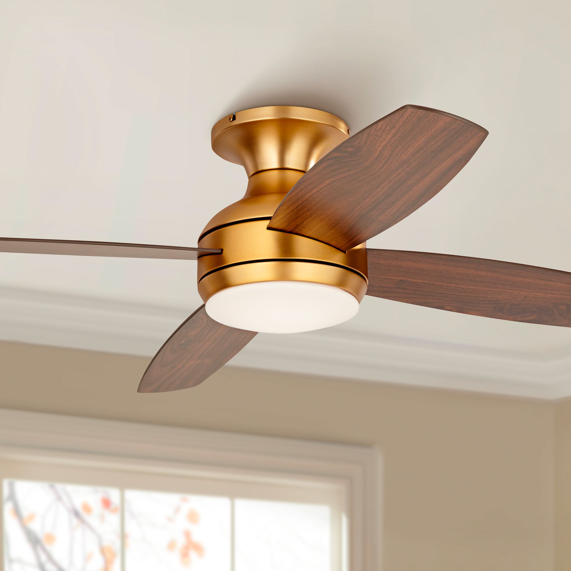 Image 1 52" Casa Elite Soft Brass LED Hugger Ceiling Fan with Remote in scene
