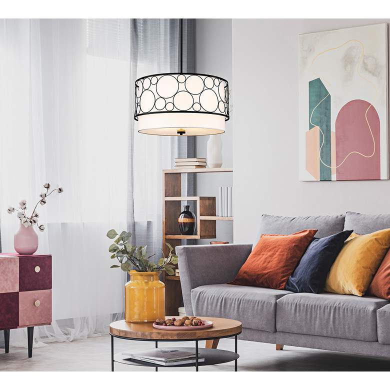 Image 1 Kendall 24" Wide Matte Black Drum Pendant Light in scene