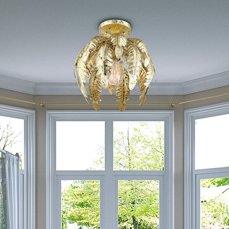 Image 1 Acanthus 12 3/4" Wide Distressed Winter Gold Ceiling Light in scene