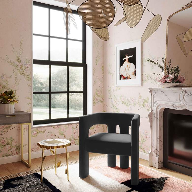 Image 1 TOV Sloane 24 1/2" Wide Black Velvet Sculpture Modern Accent Chair in scene