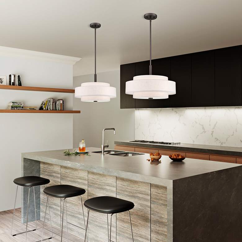 Image 1 Monroe 18" Wide English Bronze Double Drum Pendant Light in scene