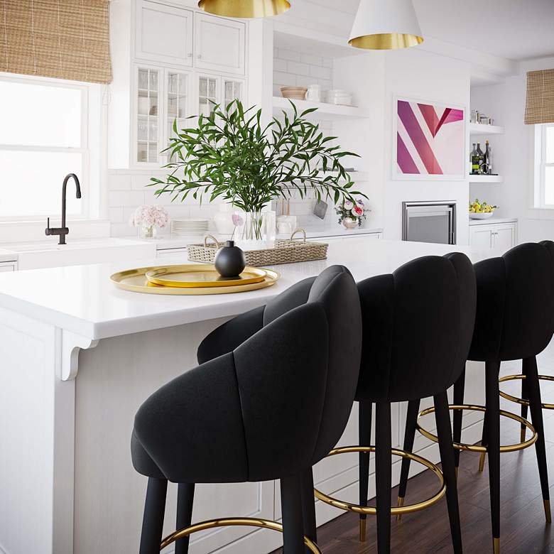 Image 1 TOV Myla 23" Wide Black Velvet Modern Swivel Bar Stool in scene