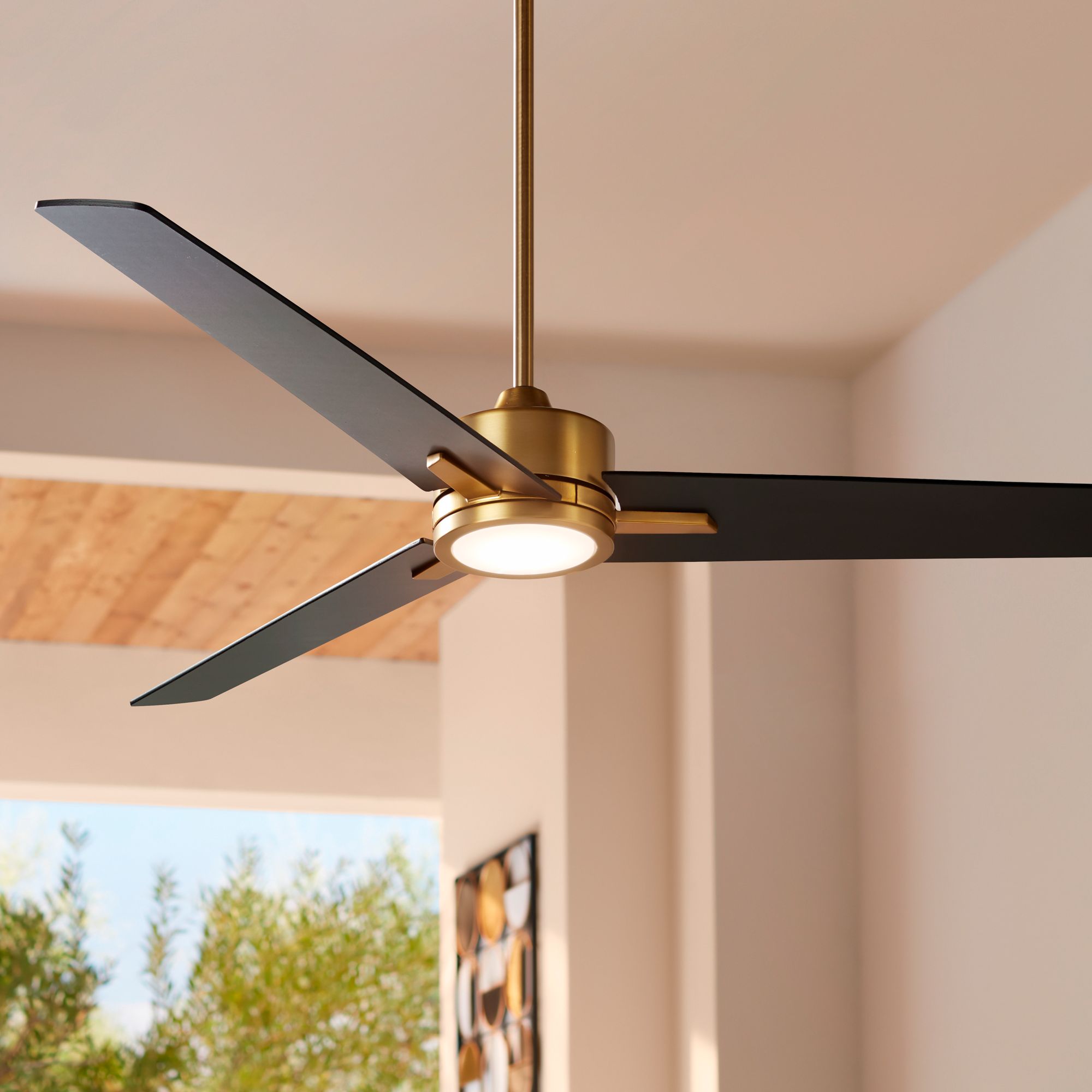 Watch A Video About the 60 Monte Largo Soft Brass LED Ceiling Fan with Remote Control