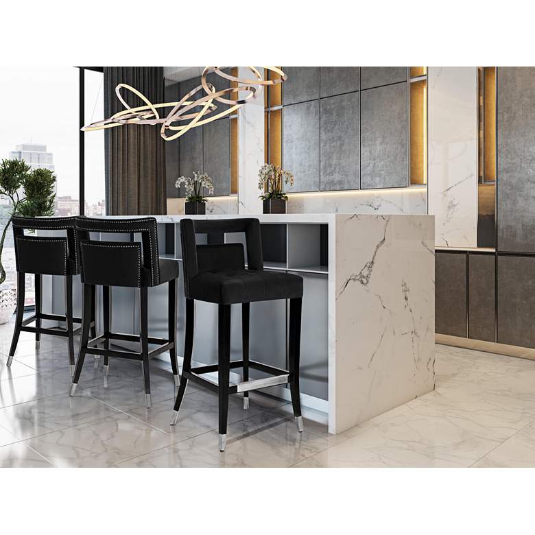 Image 1 TOV Hart 30 1/4" Black Velvet Birch Wood Bar Stool in scene