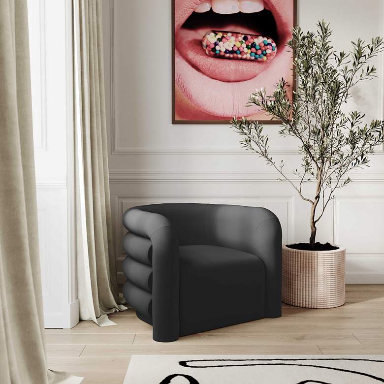 Image 1 TOV Curves 36 1/4" Black Velvet Channel-Tufted Modern Lounge Chair in scene