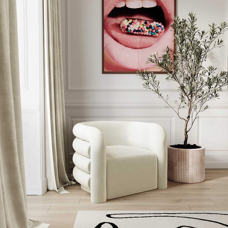 Image 1 TOV Curves 36 1/4" Wide Cream Velvet Channel-Tufted Lounge Chair in scene