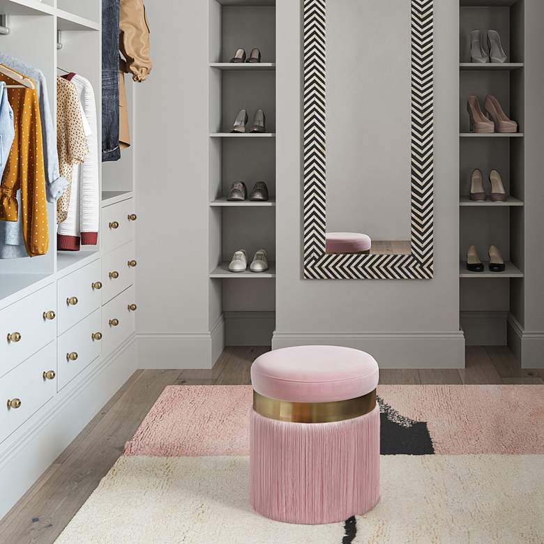 Image 1 TOV Melody 14 1/4" Wide Round Blush Pink Tasseled Ottoman in scene