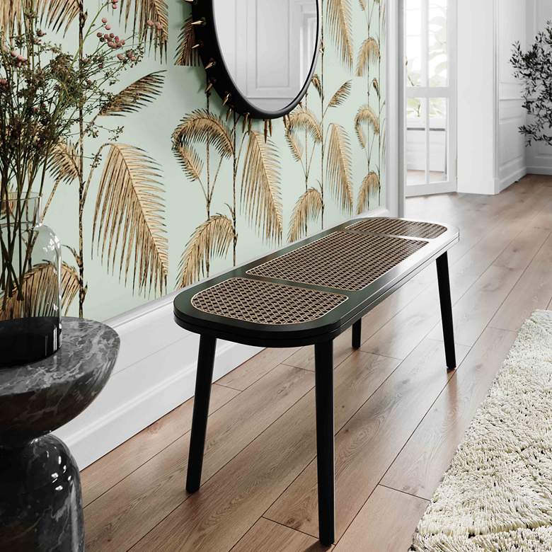 Image 1 TOV Emilia 50" Wide Modern Black and Brown Cane Seat Bench in scene