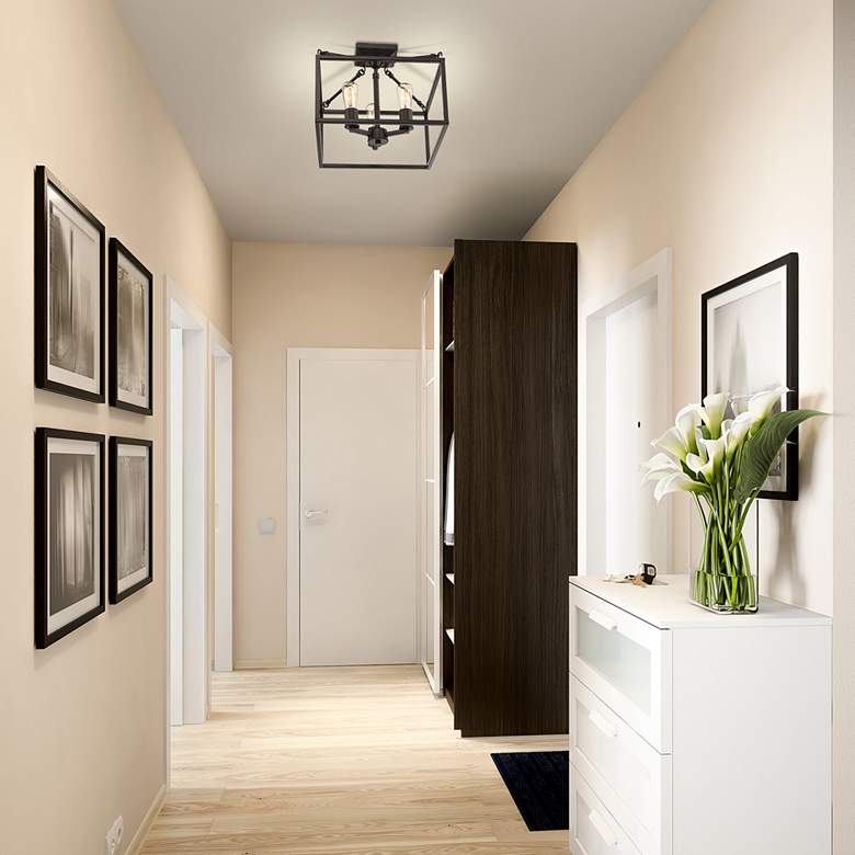 Image 1 Golden Lighting Wesson 14" Matte Black Square 3-Light Ceiling Light in scene
