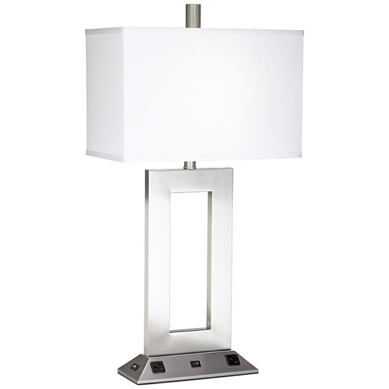 Image 1 9D897 - Rectangular Brushed Nickel and Chrome Table Lamp