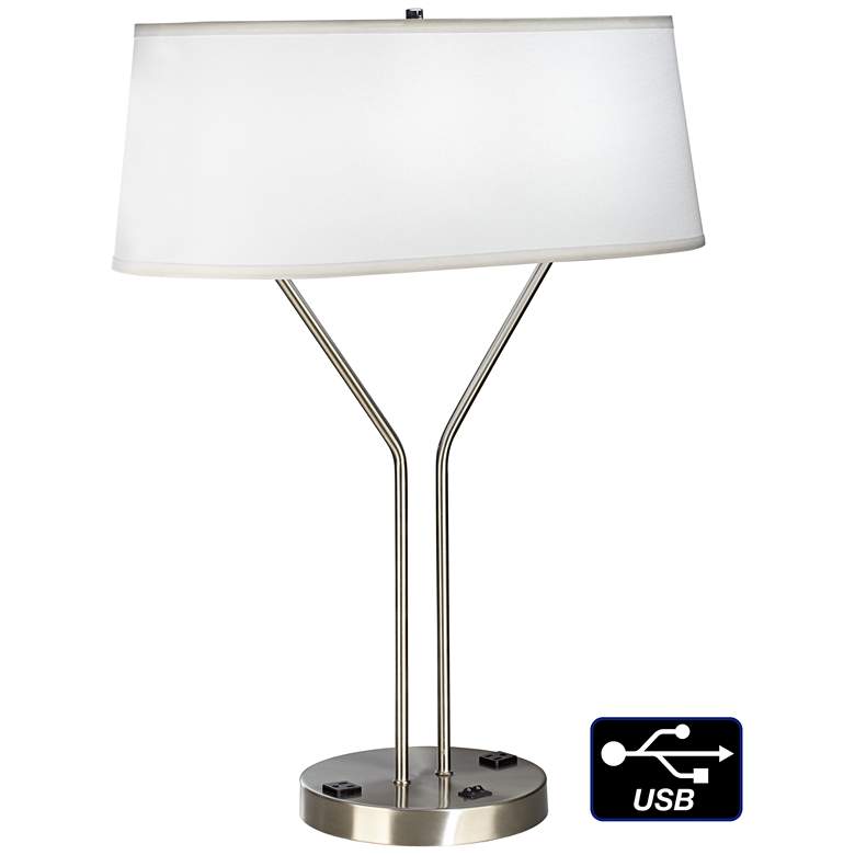 Image 1 9F113 - Brushed Nickel Double Bar Work Station Table Lamp