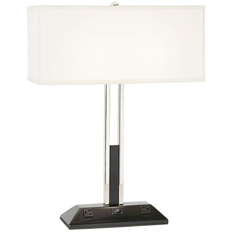 Image 1 9F169 - Silver and Ebony Table Lamp w/Outlets