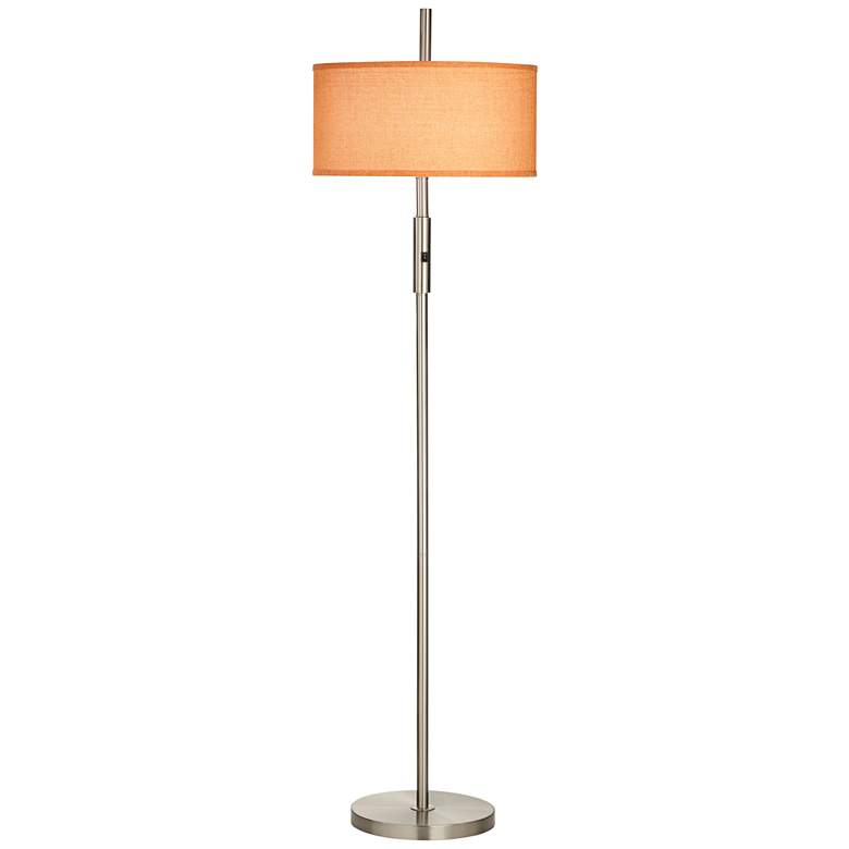 Image 1 9F217 - Brushed Nickel/Steel Floor Lamp w/Burnt Orange Shade