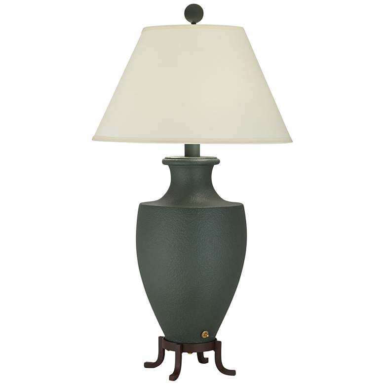 Image 1 9F307 - Forest Green and Dark Rust Sculpted Table Lamp