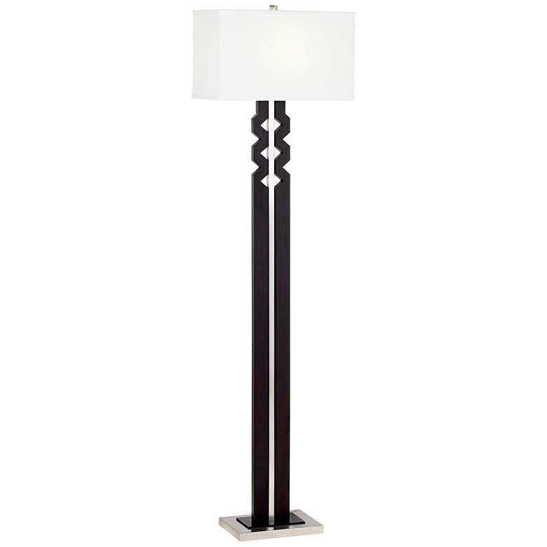 Image 1 9F368 - Espresso Black/Steel Wood and Metal Floor Lamp