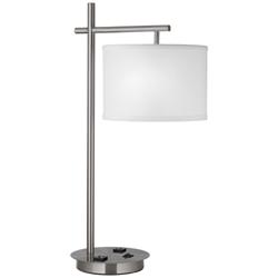 9G267 - Brushed Nickel Metal Table Lamp w/ Linen Shade