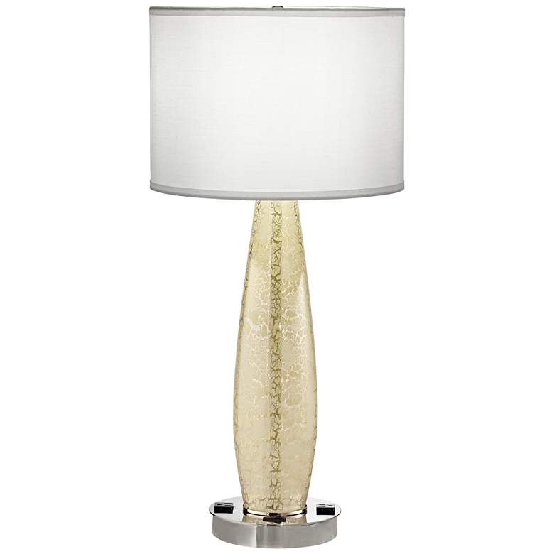 Image 1 9G560 - Polished Nickel and White Table Lamp with Outlets