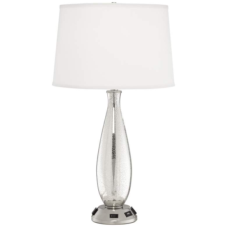 Image 1 9G588 - Brushed Nickel Glass Table Lamp w/ Workstation