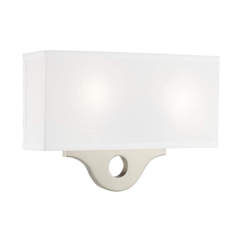 Image 1 9G638 - Brushed Steel Two-Light Wall Sconce with Linen Shade