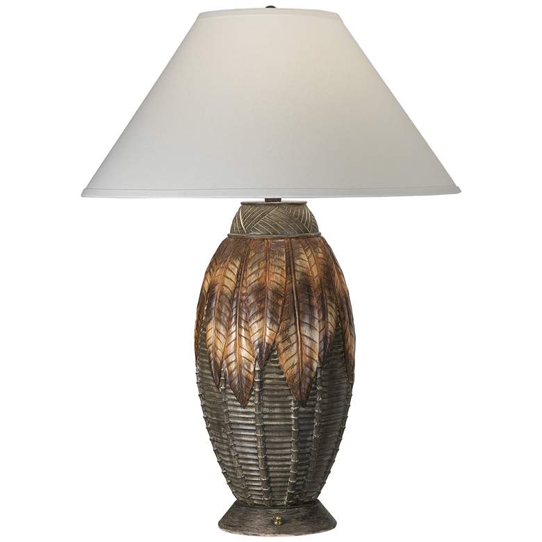 Image 1 9G737 - Carved and Woven Table Lamp