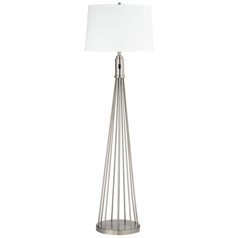 Image 1 9H069 - Brushed Nickel Finish Metal Tipi Frame Floor Lamp
