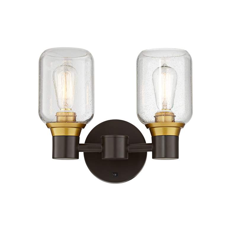 Image 1 9H127 - Wall Sconce with 2 Seeded Glass Shades