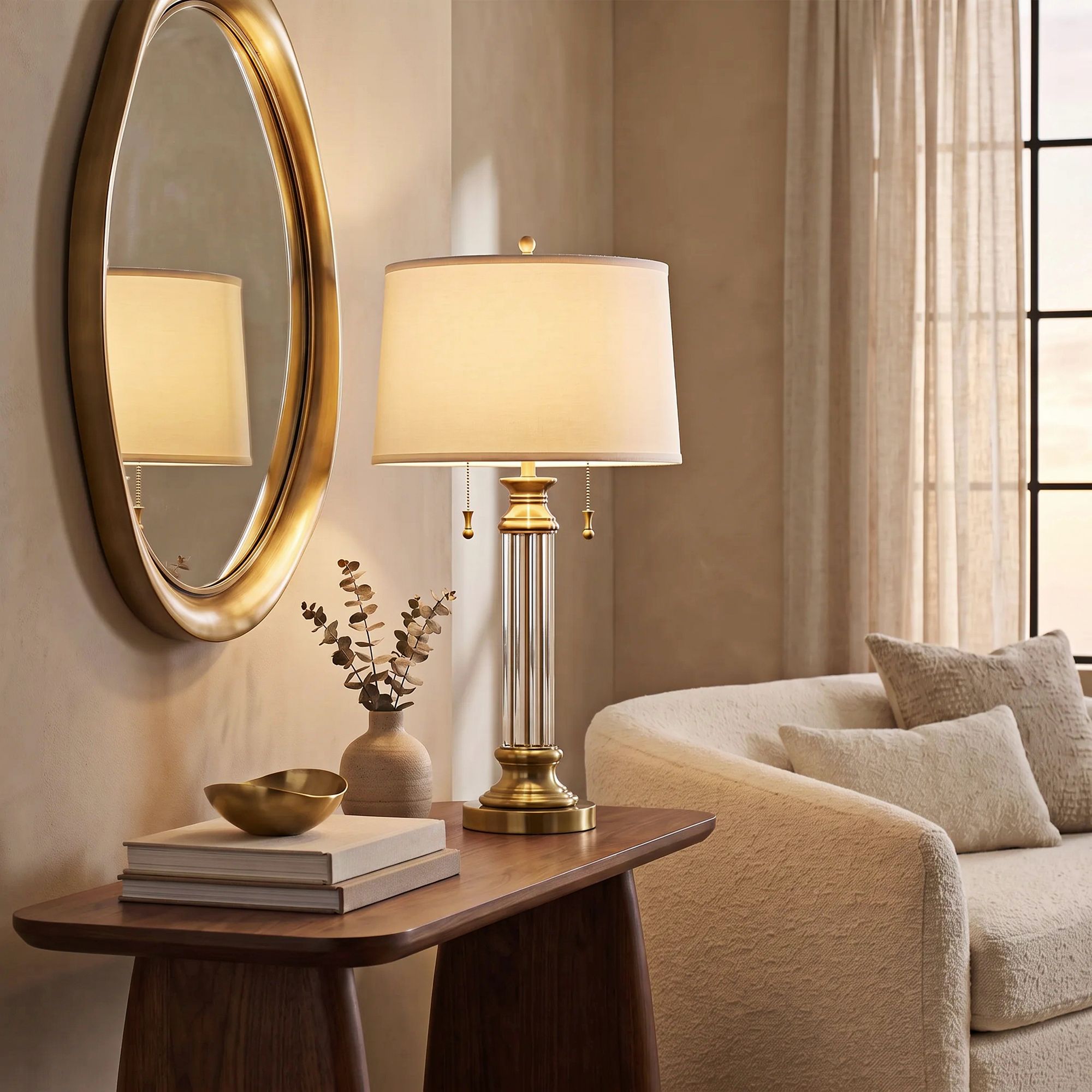 Image 1 Regency Hill Rolland 30" Brass and Glass Column Table Lamp in scene