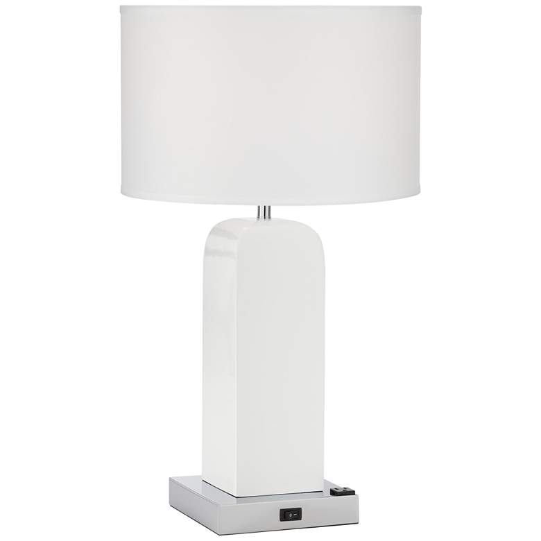 Image 1 9H480 - White and Polished Chrome Table Lamp w/ 1 Outlet