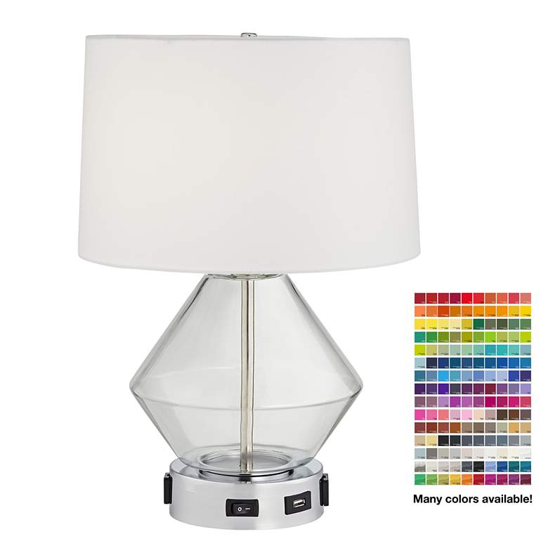 Image 1 9H539 - Blue Glass Table Lamp with USB Port
