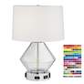 9H539 - Blue Glass Table Lamp with USB Port