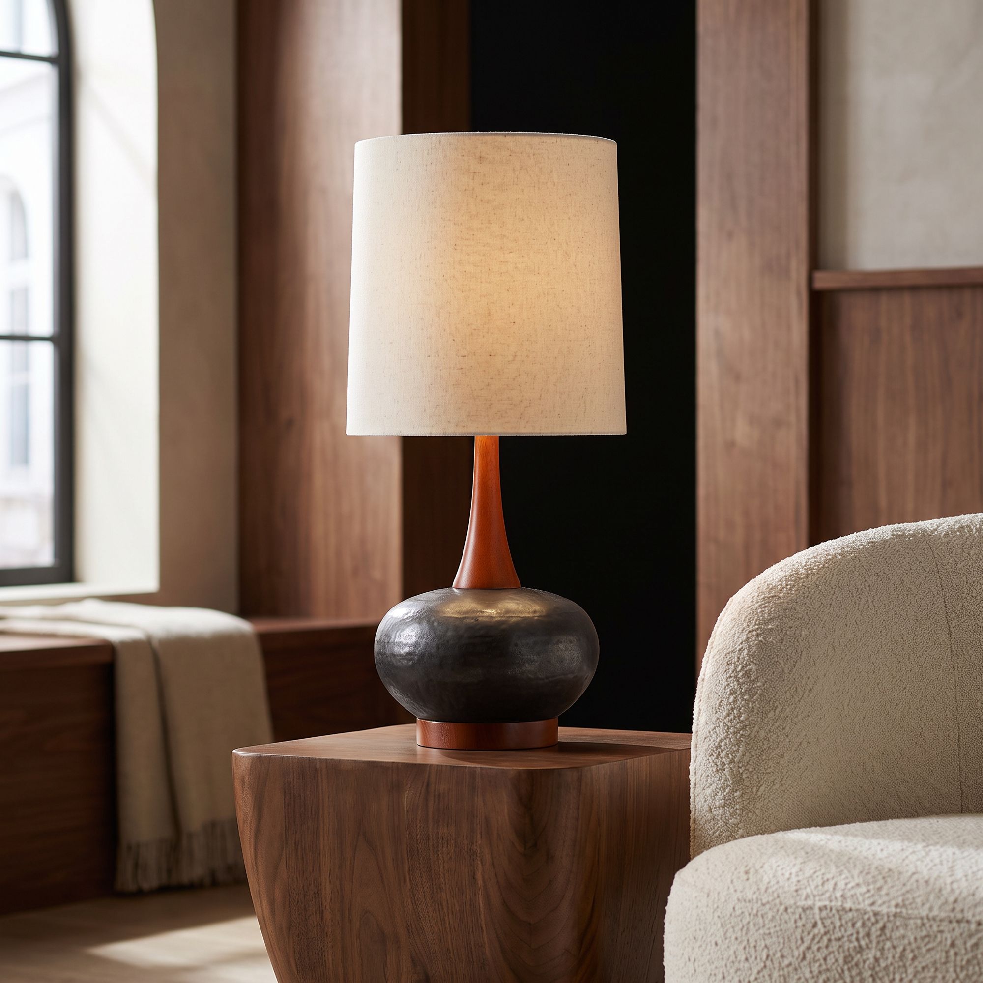 Image 1 Possini Euro Andi 24 1/2" Wood and Ceramic Mid-Century Modern Lamp in scene