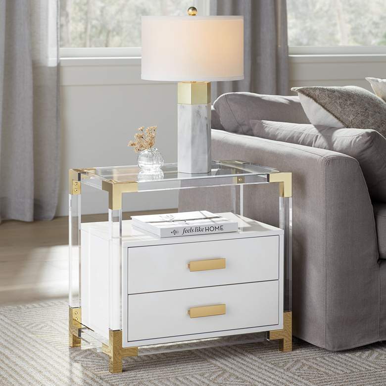 Image 1 Abby 23 1/2" Wide White and Gold Acrylic Accent Table in scene