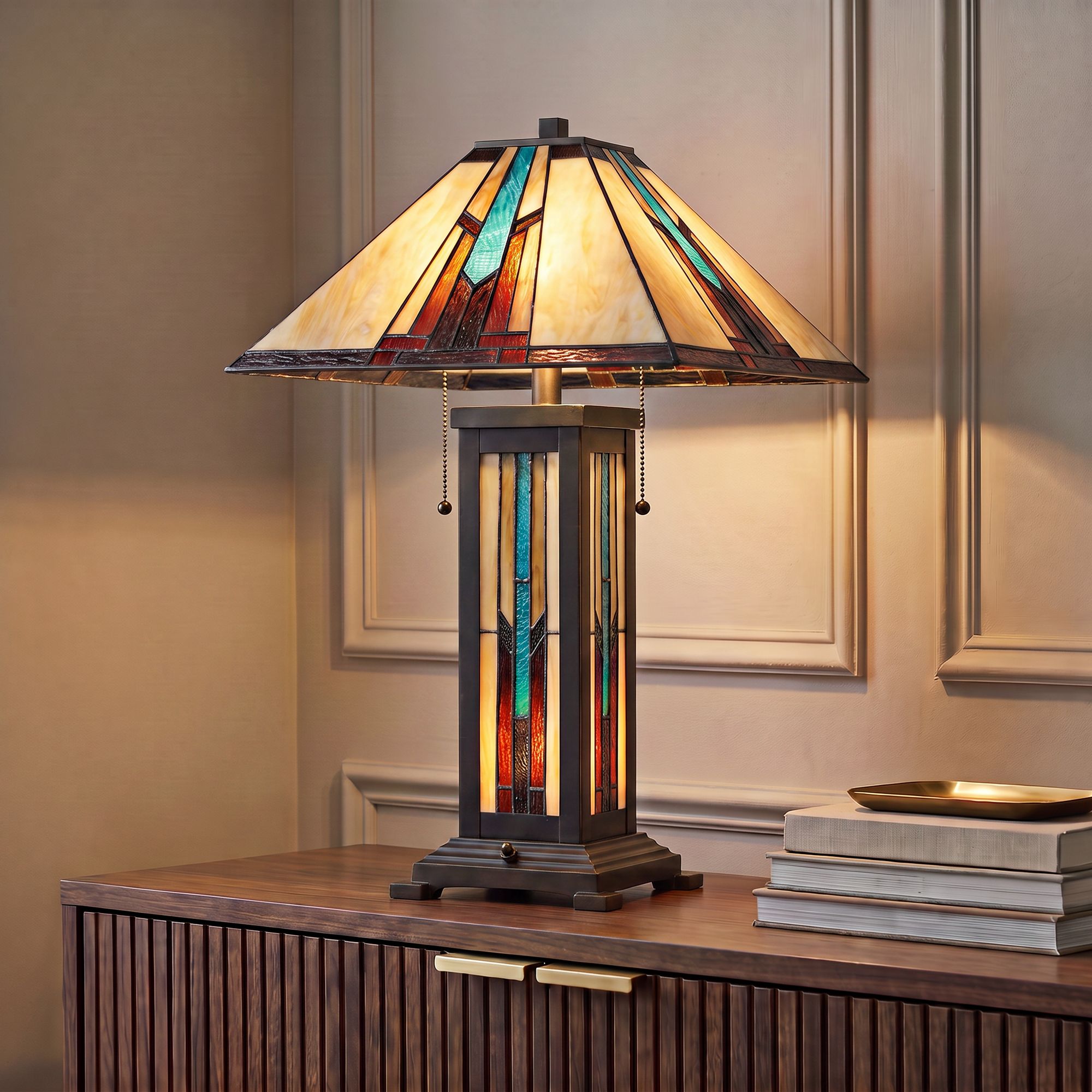 Thumbnail1 of Robert Louis Tiffany Ranier 25" High Mission Night Light Table Lamp in scene