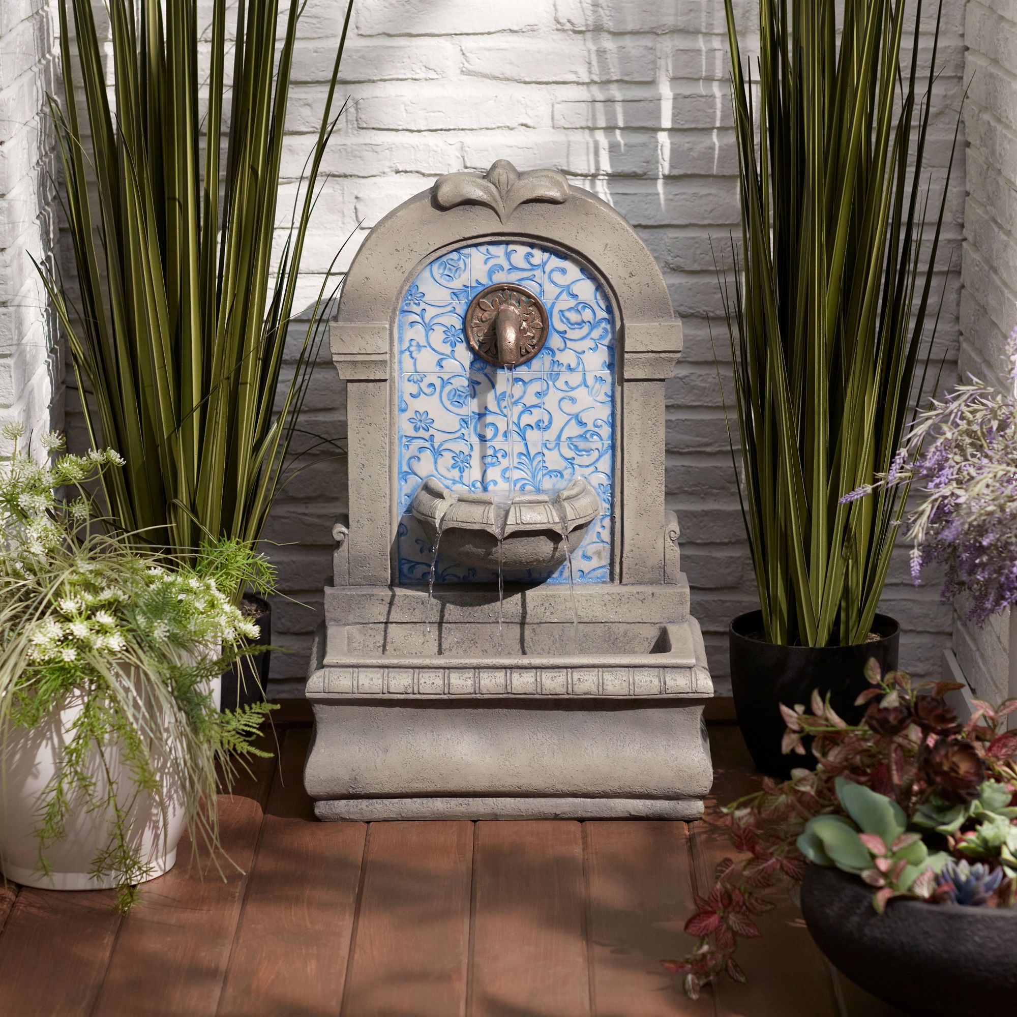 Thumbnail1 of Manhasset 30 1/4" High Stone and Blue Outdoor Floor Fountain in scene