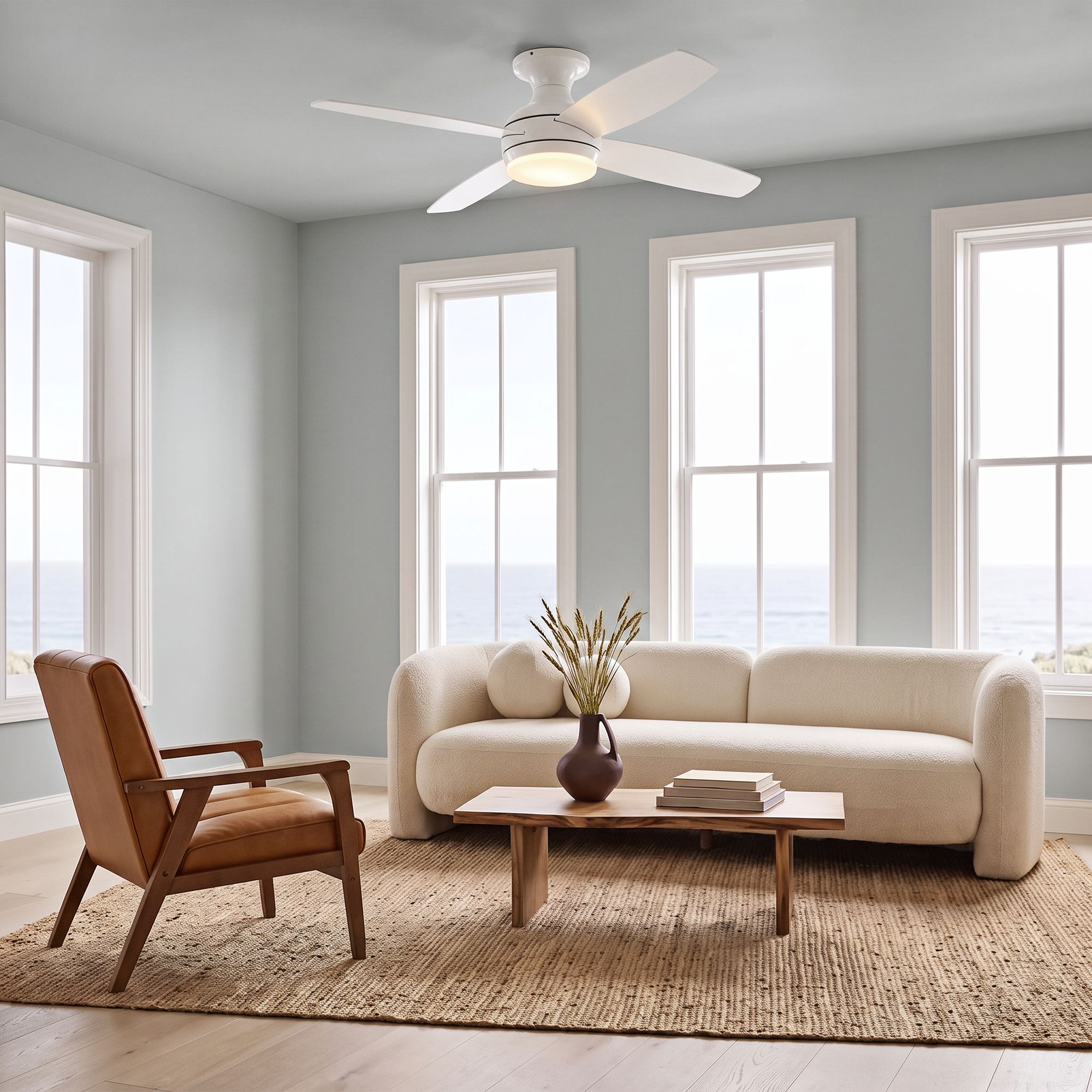 Image 1 52" Casa Elite White LED Hugger Ceiling Fan with Remote Control in scene