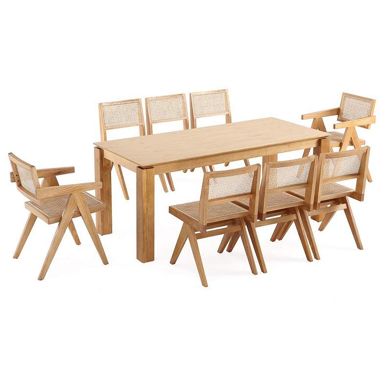 Image 1 9pc Rockaway 70.86 Dining Set in Nature with 8 Hamlet Side and Arm Chairs