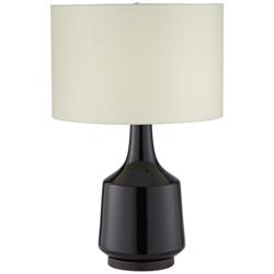 9V076 - Black Metal and Ceramic Table Lamp w/ Beige Shade