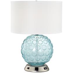 9V078 - Satin Nickel and Aqua Glass Accent Table Lamp