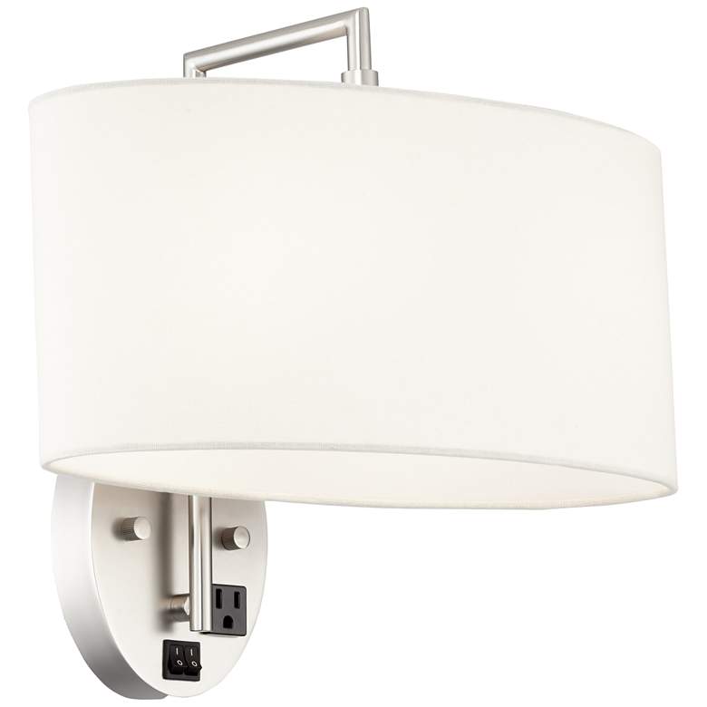 Image 1 9V079 - 13.5 inch Wall Sconce in Satin Nickel w/Oval Ivory Shade