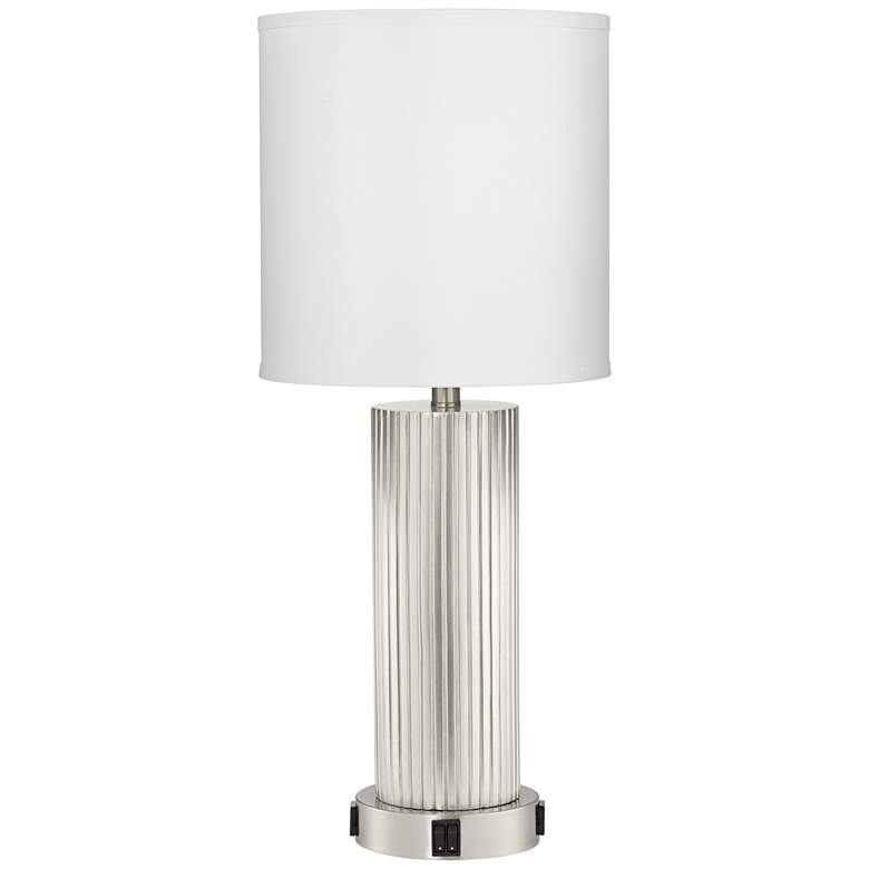 Image 1 9Y157 - Cylindrical Brushed Nickel Table Lamp