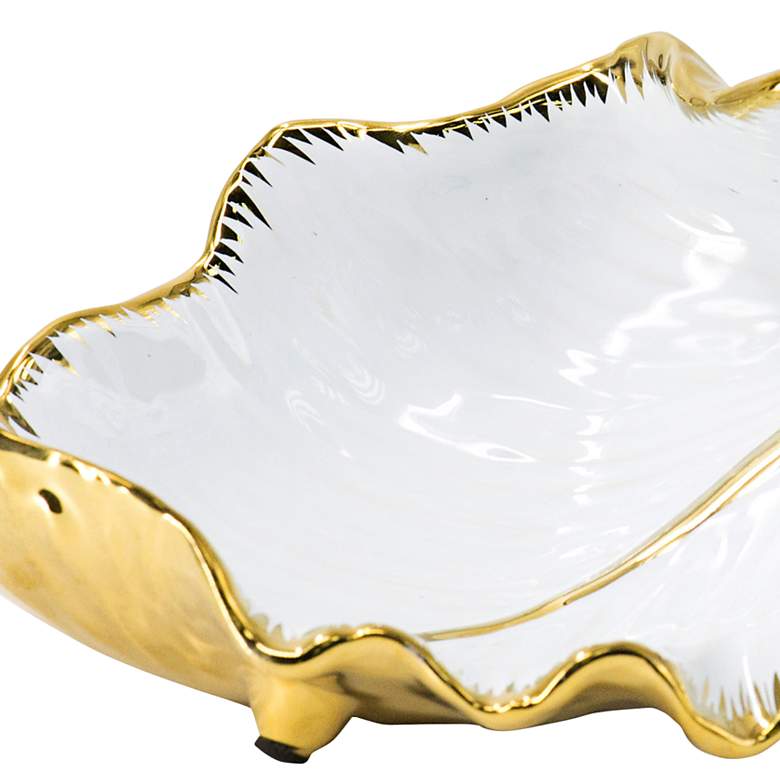 Image 4 A & B Home 15 1/2" Twisted Leaf White Gold Ceramic Table Accent more views