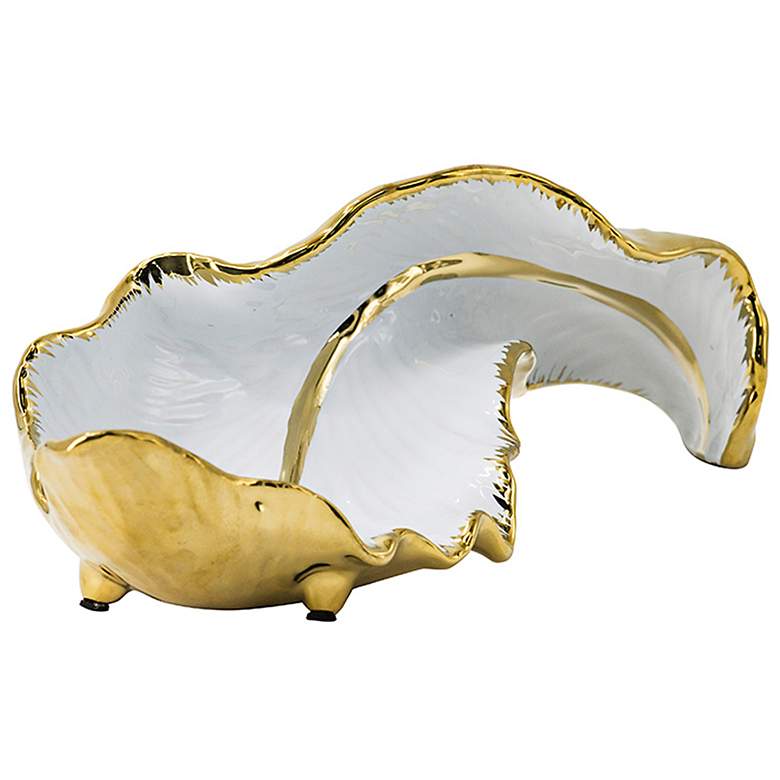 Image 5 A & B Home 15 1/2" Twisted Leaf White Gold Ceramic Table Accent more views