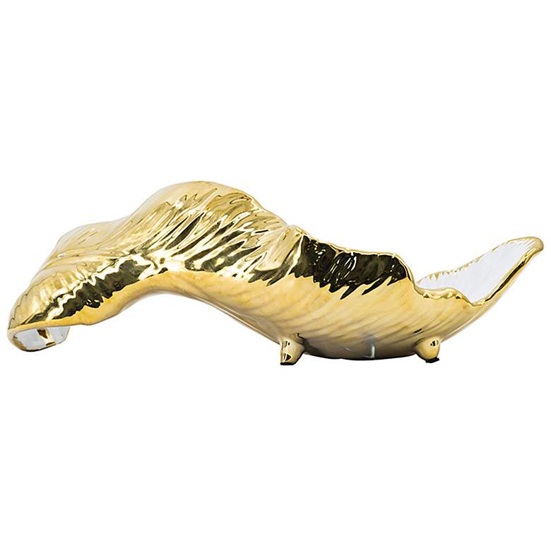 Image 6 A & B Home 15 1/2" Twisted Leaf White Gold Ceramic Table Accent more views