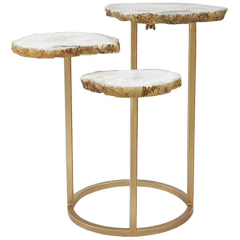 Image 1 A&B Home 3-Tier Agate Side Table 12"Dia. x 18" Gold Frame Natural Top