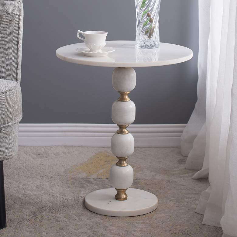 Image 1 A&B Home Round Marble Side Table 15" x 15" x 19.1" Gold/White